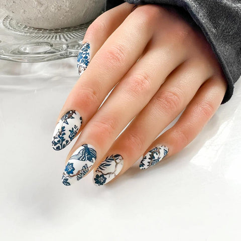 nail art with asian ceramic designs