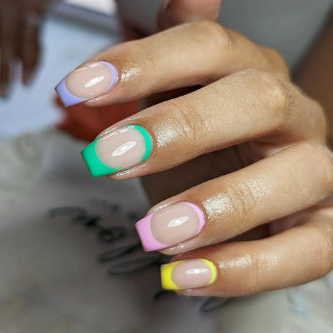 nails with various pastel colored french tips beach nails