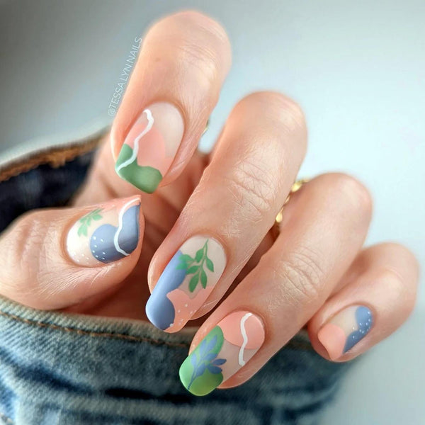 pastel plant patterned manicure vibes app fun cuter