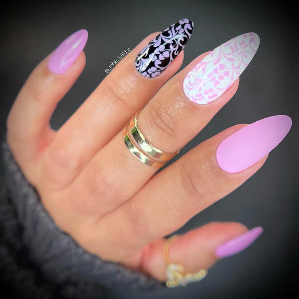 pink and black and white manicure nail polish app