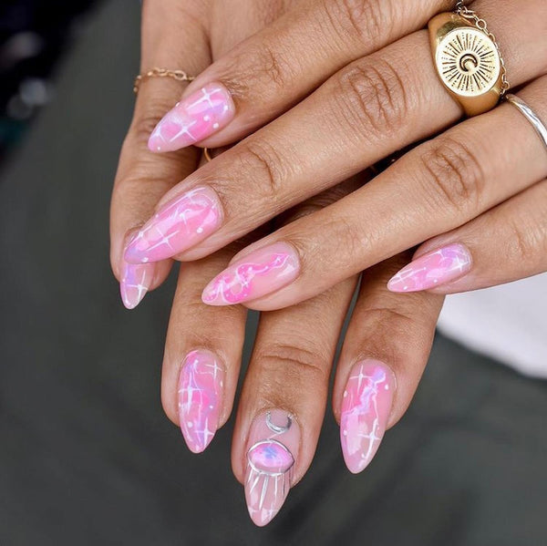 pink and starry nail design hands features bring image moon perfect wear