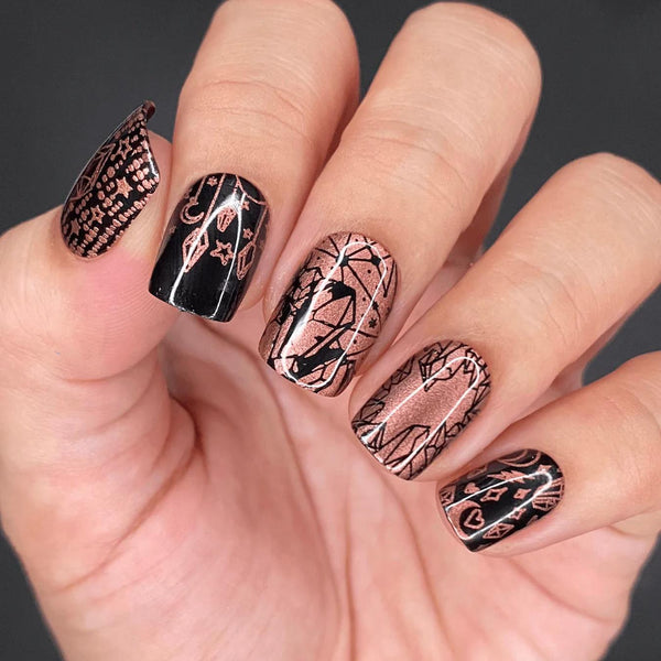 rose gold and black nail art from maniology blood pressure smile today positive psychology gratitude flower