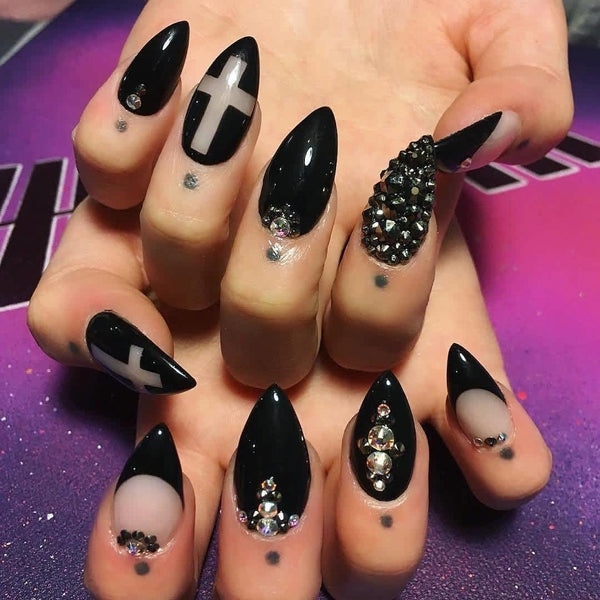 Press on Nails Medium Almond Shape, Black Gothic Algeria | Ubuy