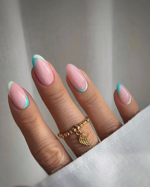 simple spring nail designs french tip top coat short nails wavy design french tip nail design nails