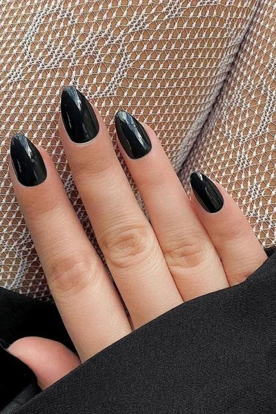 someone s hand wearing black nail polish outfit fashion cute beginner friendly cool nude dots shade silver trend black nail designs black nail art black acrylic