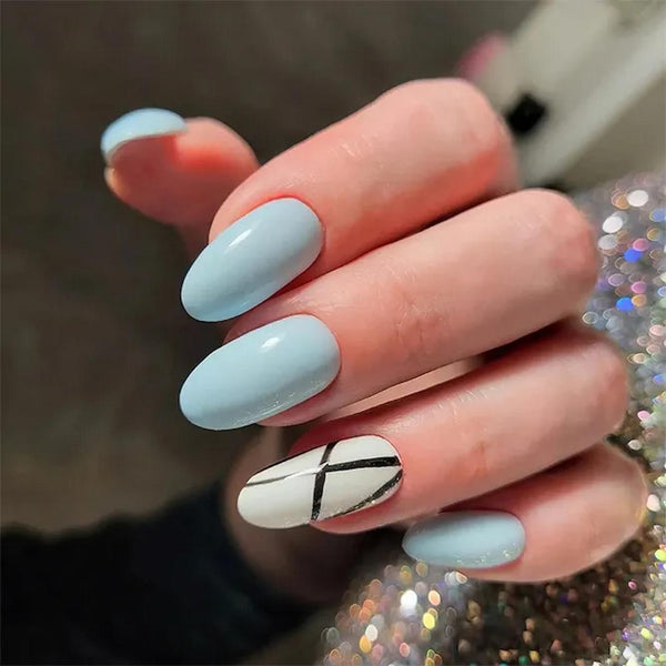 someone's nails with light blue nail art nails crazy coats french manicure nails nails nails classy nails nude nails nude