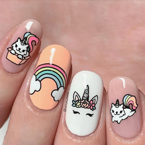 spring nails with unicorn designs sunny days nail design nail designs fun fun nails nail design fun nails
