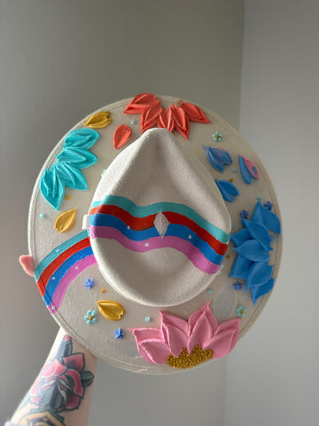 Textured fabric painted hat created by nail artist Carole Annette