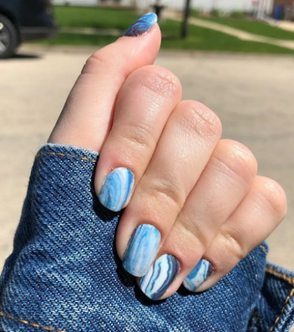 Blue and light blue water marble nail art right 2 by dreamband on DeviantArt