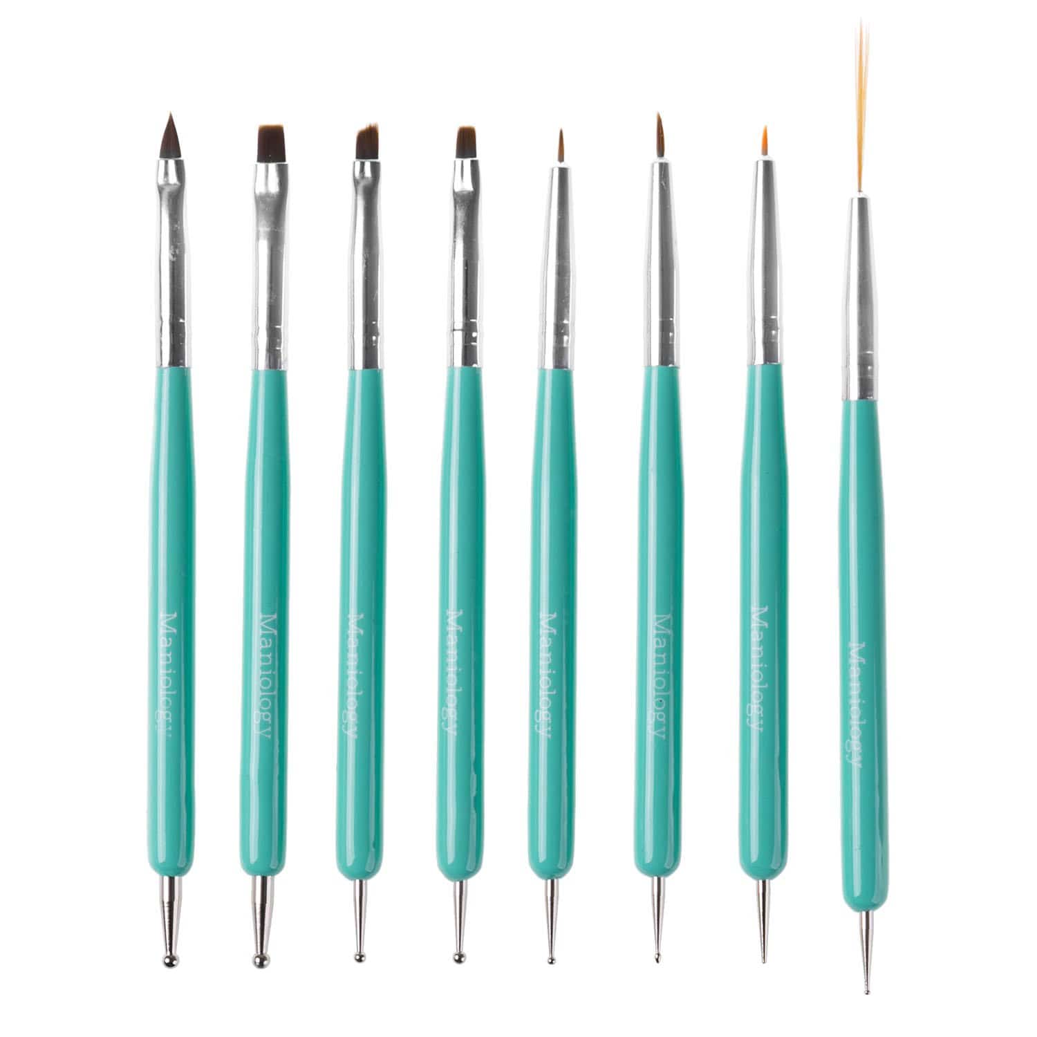 8pc Dual Sided Nail Art Brush and Dotting Tool Set - Cute Turquoise