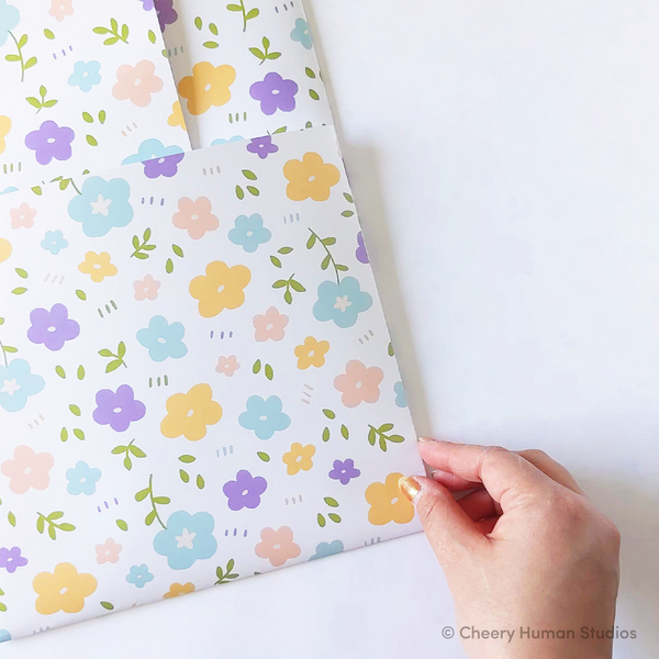 Springtime Florals - Gift Wrap | Folded Flat Pack of 3 Sheets