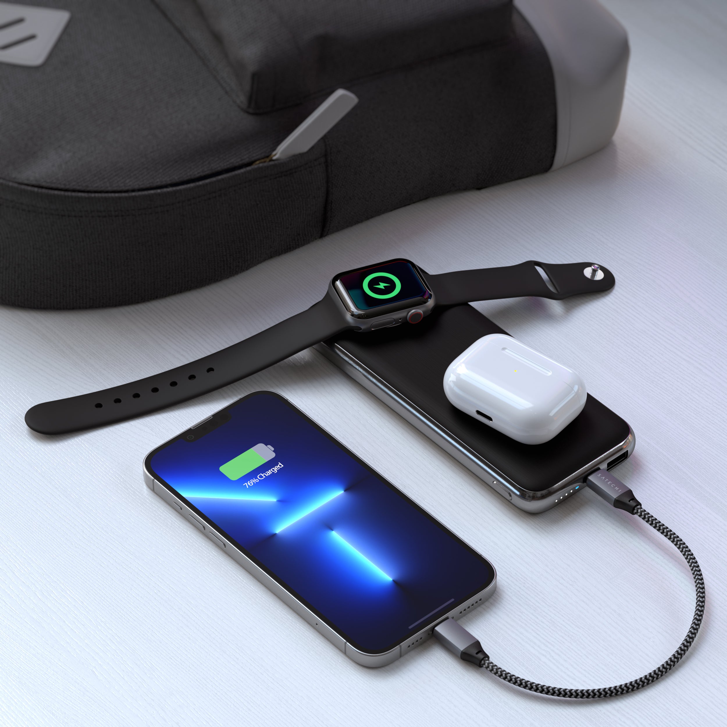 Experience the convenience of wireless charging on-the-go with the Satechi Quatro Wireless Power Bank - 10000 mAh