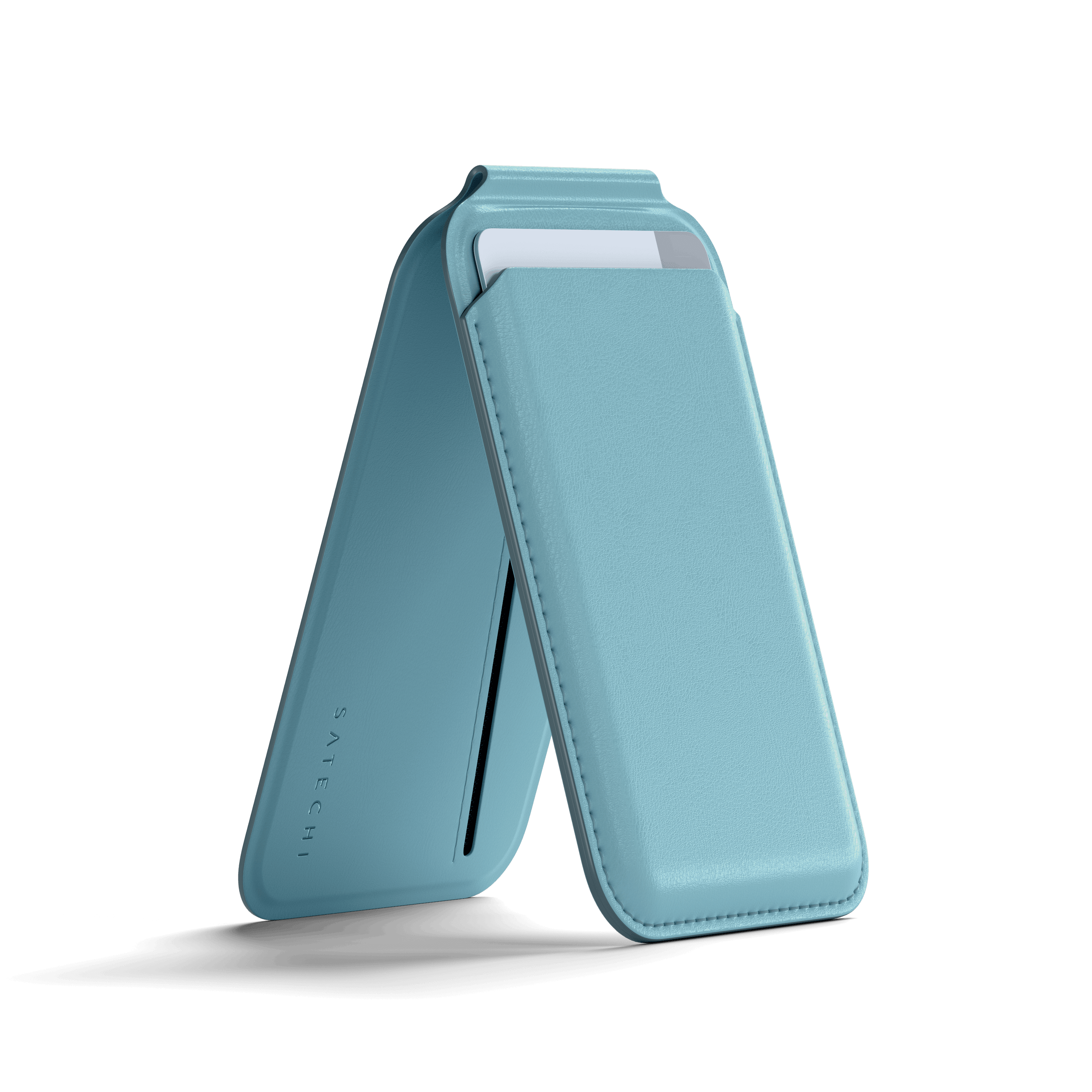 Vegan-Leather Magnetic Wallet Stand Satechi Light Blue