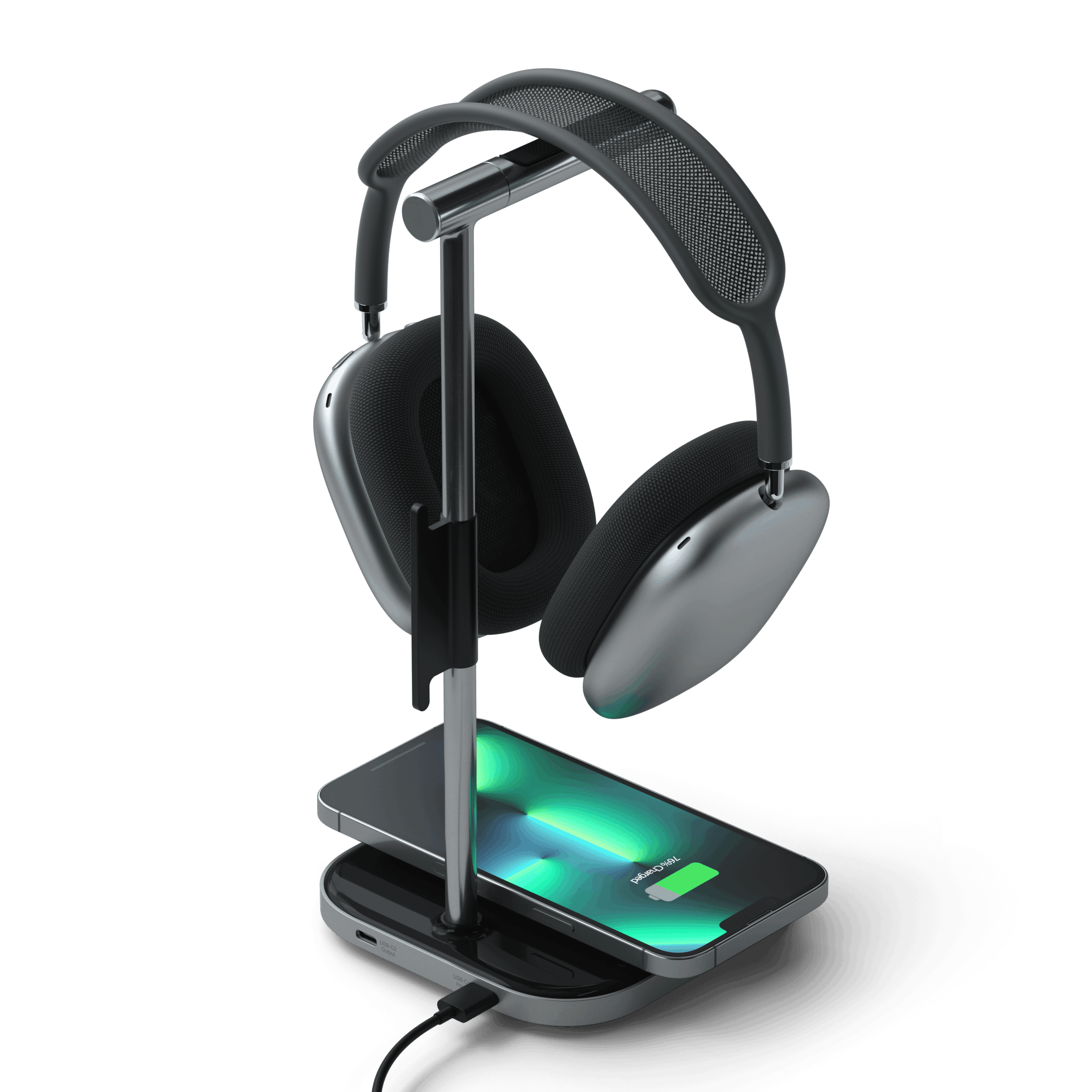 Satechi 2 in 1 wireless headphones stand with wireless charger charging iPhone