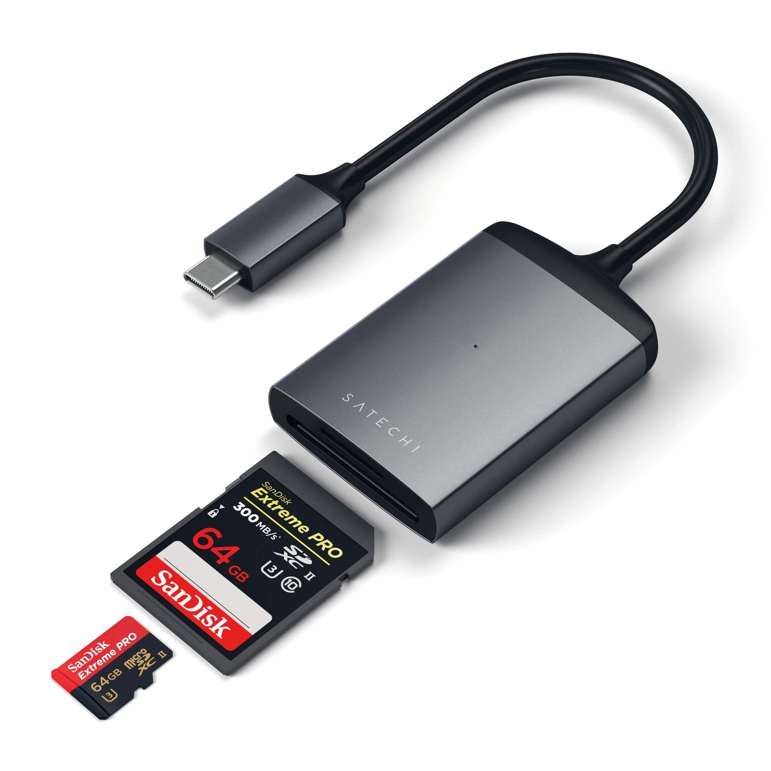 Aluminum Type-C UHS-II Micro/SD Card Reader Adapter USB-C Satechi Space Gray