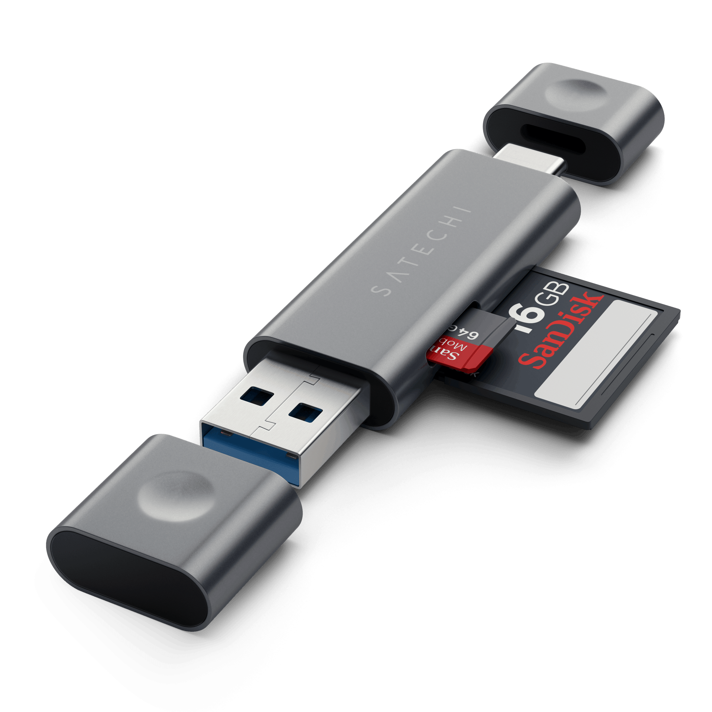 Aluminum Type-C USB 3.0 and Micro/SD Card Reader for Type-C Devices Hubs Satechi Space Gray