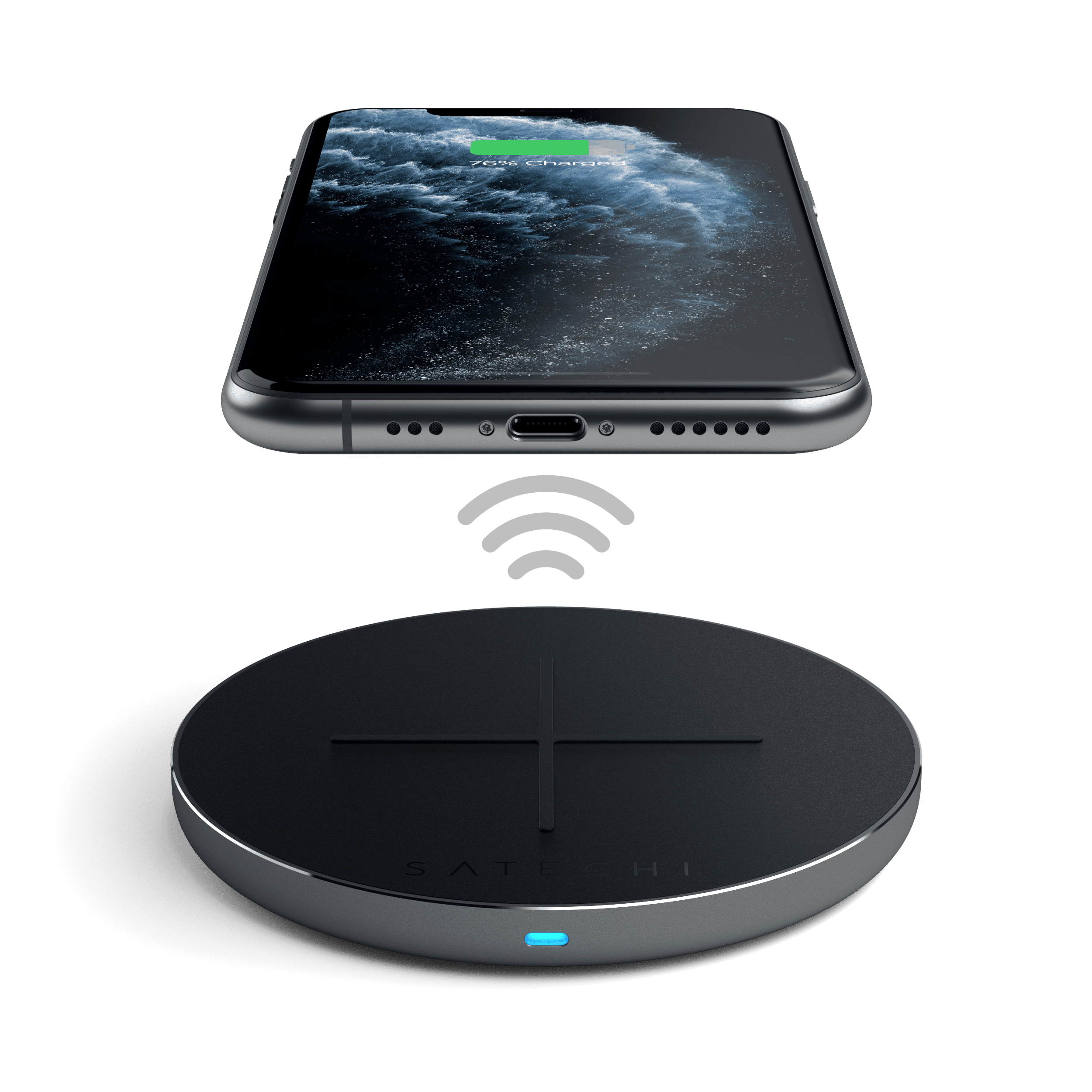 Aluminum Type-C PD & QC Wireless Charger Charging Stations Satechi Space Gray