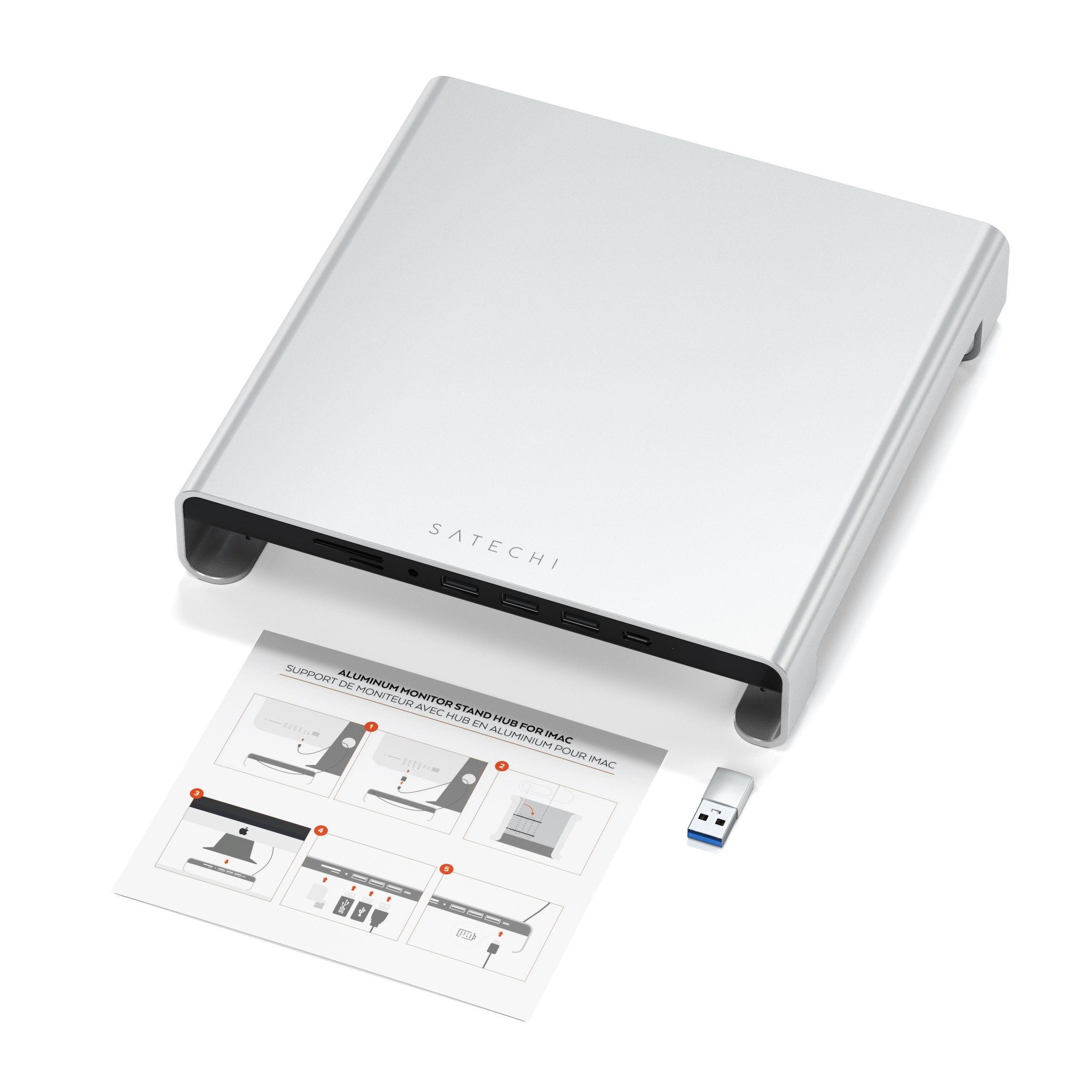Type-C Aluminum Monitor Stand Hub for iMac USB-C Satechi Silver