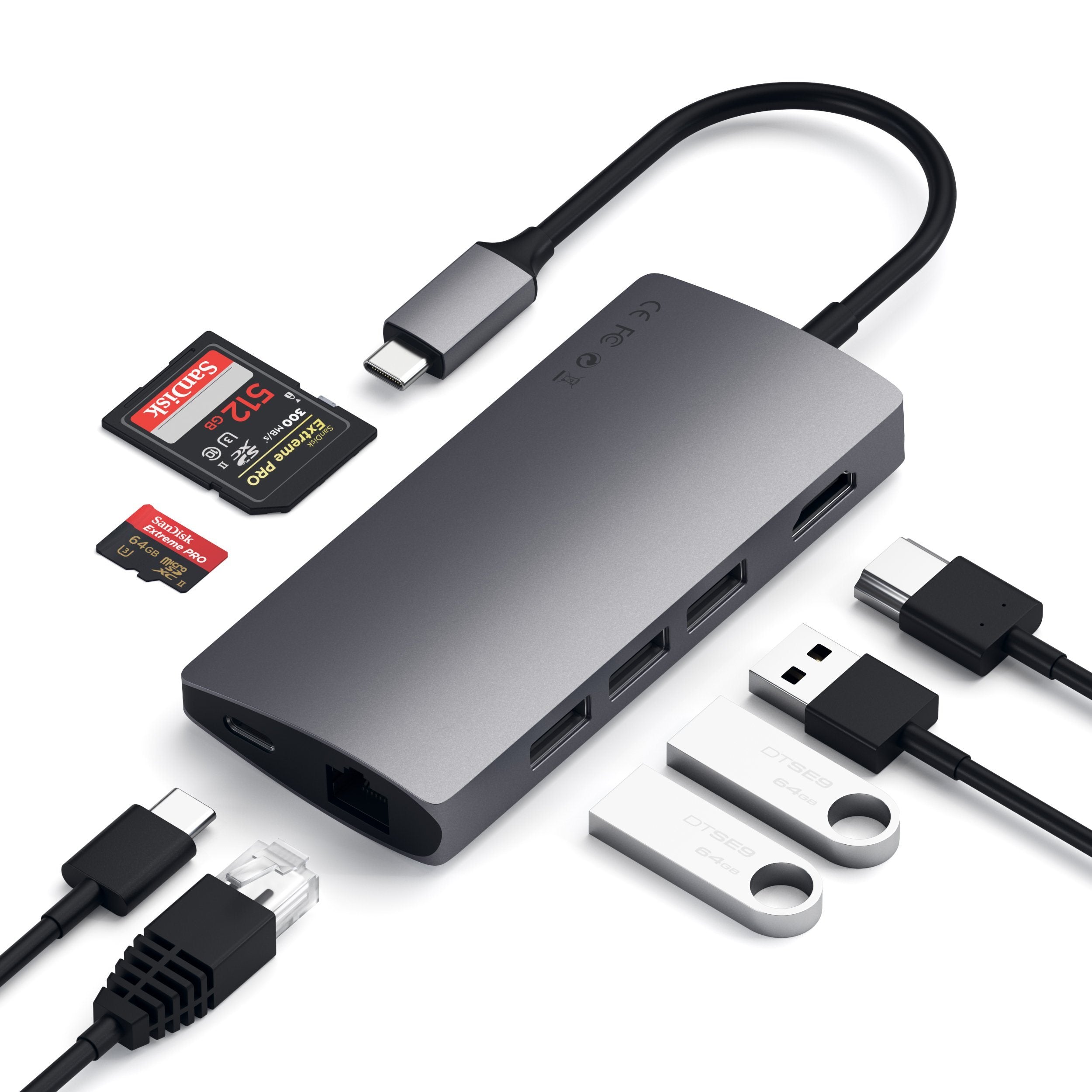 Satechi USB C Hub Multiport Adapter V2 - USB C Dongle - 4K HDMI (60Hz), 60W USB  C