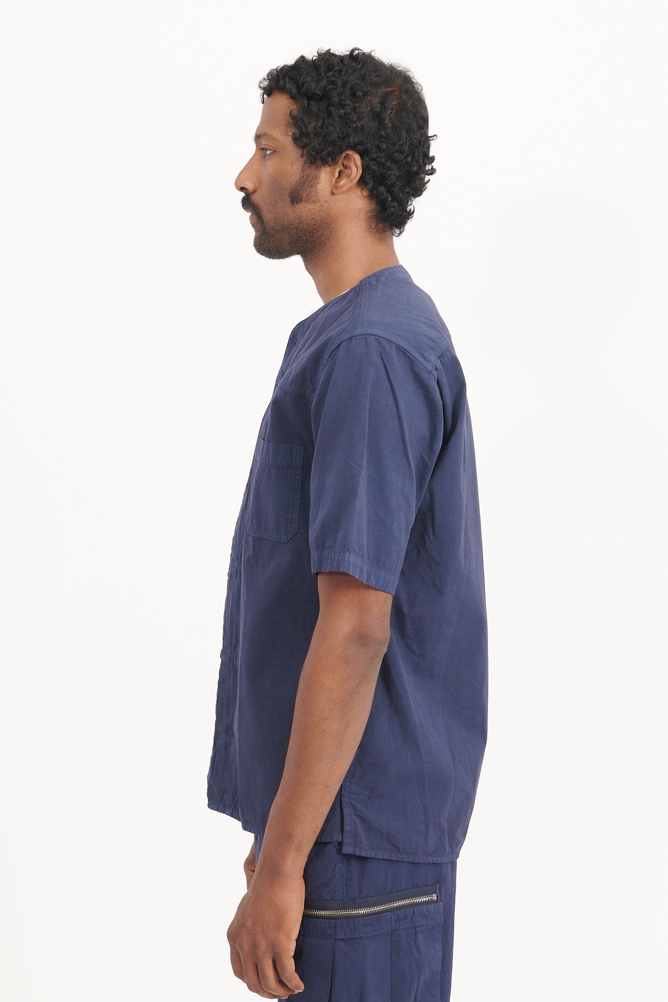 Trucker S/S Shirt Cotton Weather Cloth Overdyed - Navy