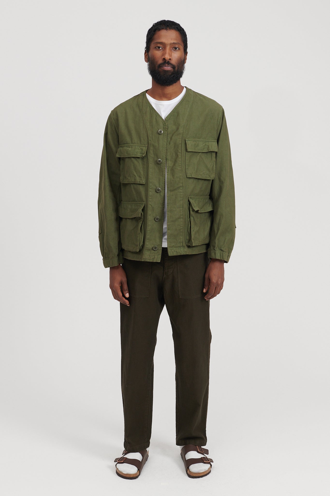 Back Satin Collarless BDU Type Jacket - Olive