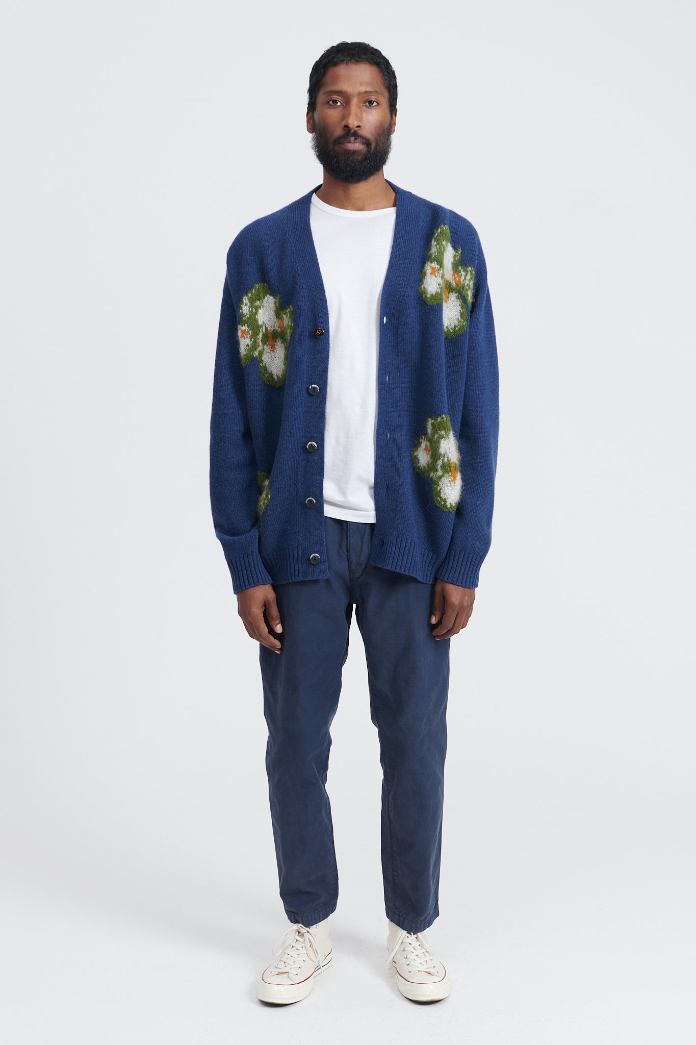 Cardigan Flower Intarsio - Blue