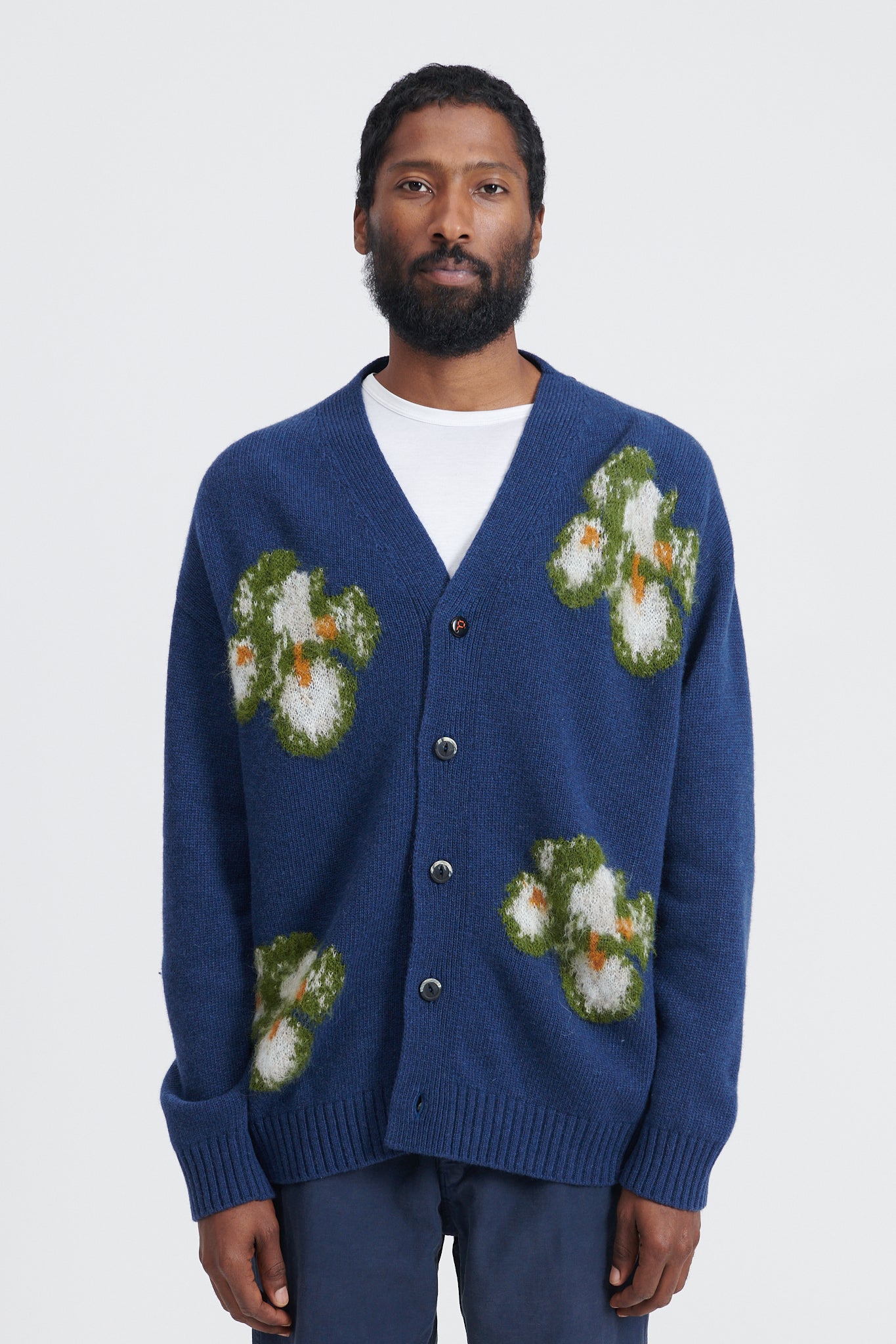 Cardigan Flower Intarsio - Blue