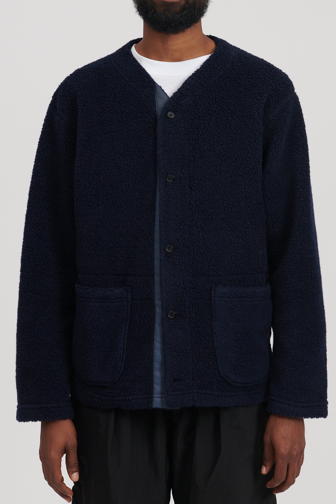 Knit Cardigan Wool Poly Shaggy Knit - Navy