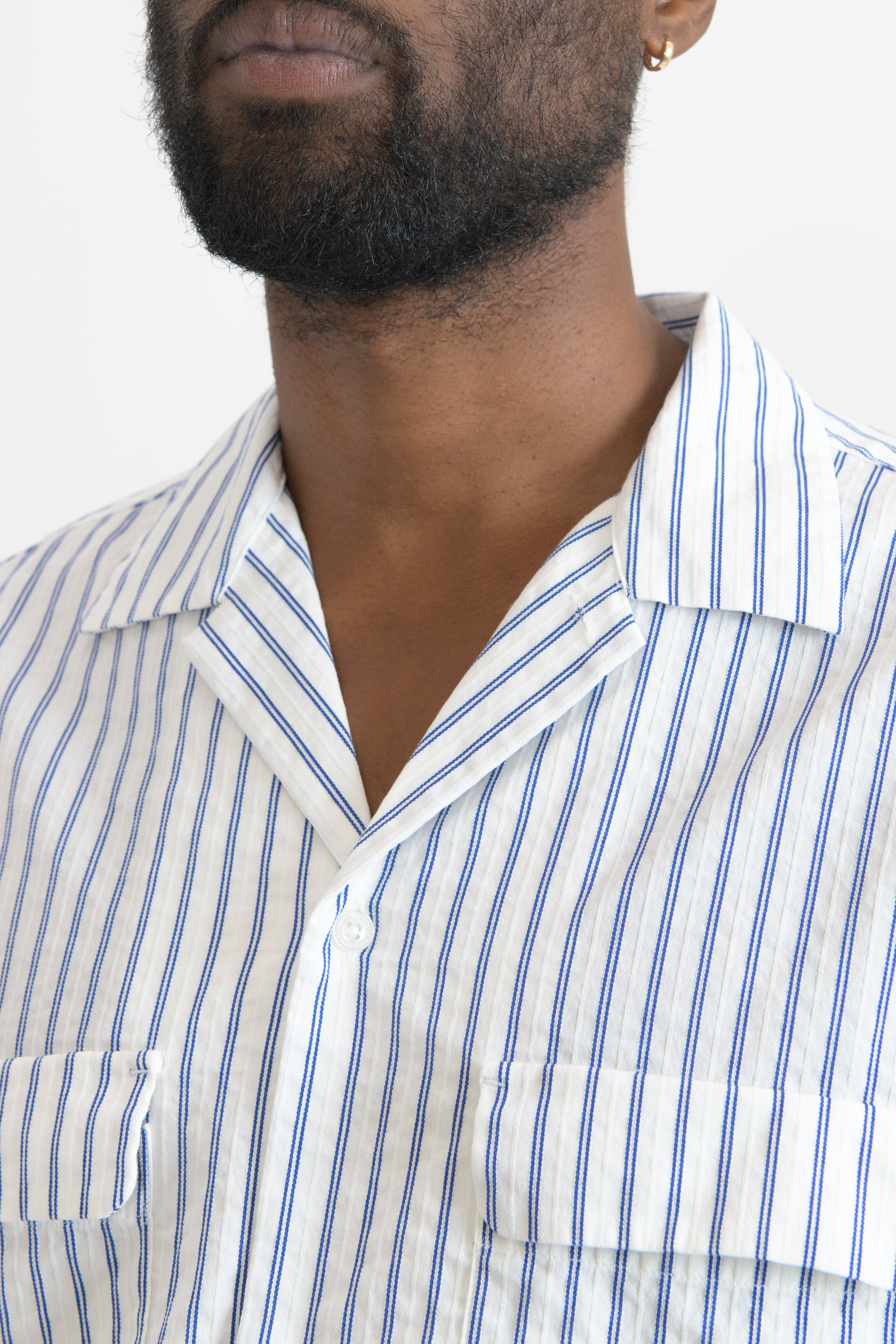 Bowler L/S Shirt Sucker Stripe - White Navy