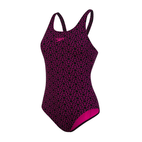 Speedo Boomstar Allover Muscle Back 1 Piece Womens Swimsuit Pink/Black - Clickswim.com