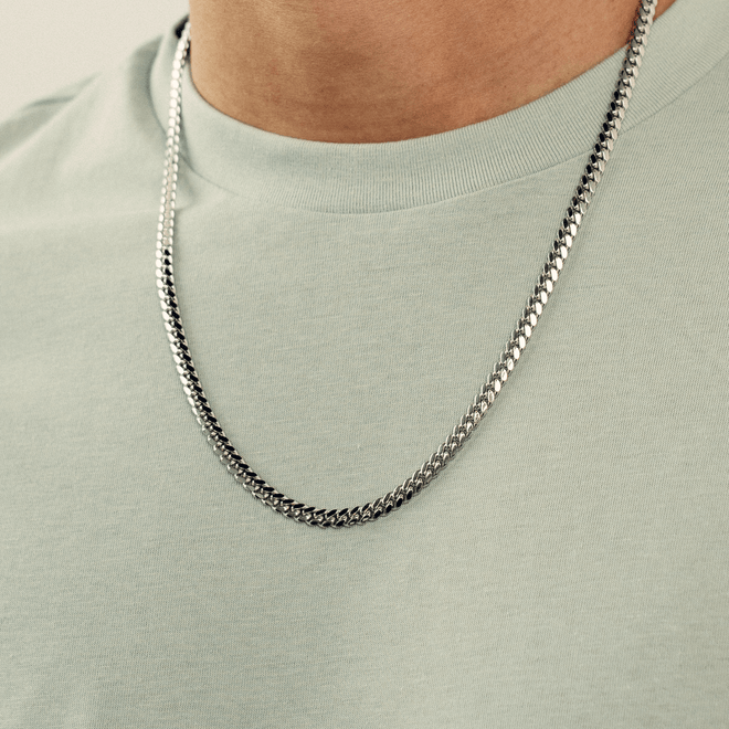 11mm Enamel cuban link necklace chain White/Silver