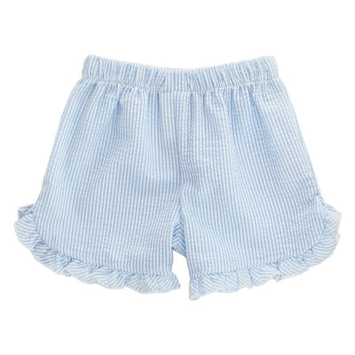 Striped Seersucker Elastic Waist Shorts Blue