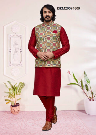 Buy Maroon & Peach 2-Piece Ethnic Suit for Men by SOJANYA Online | Ajio.com