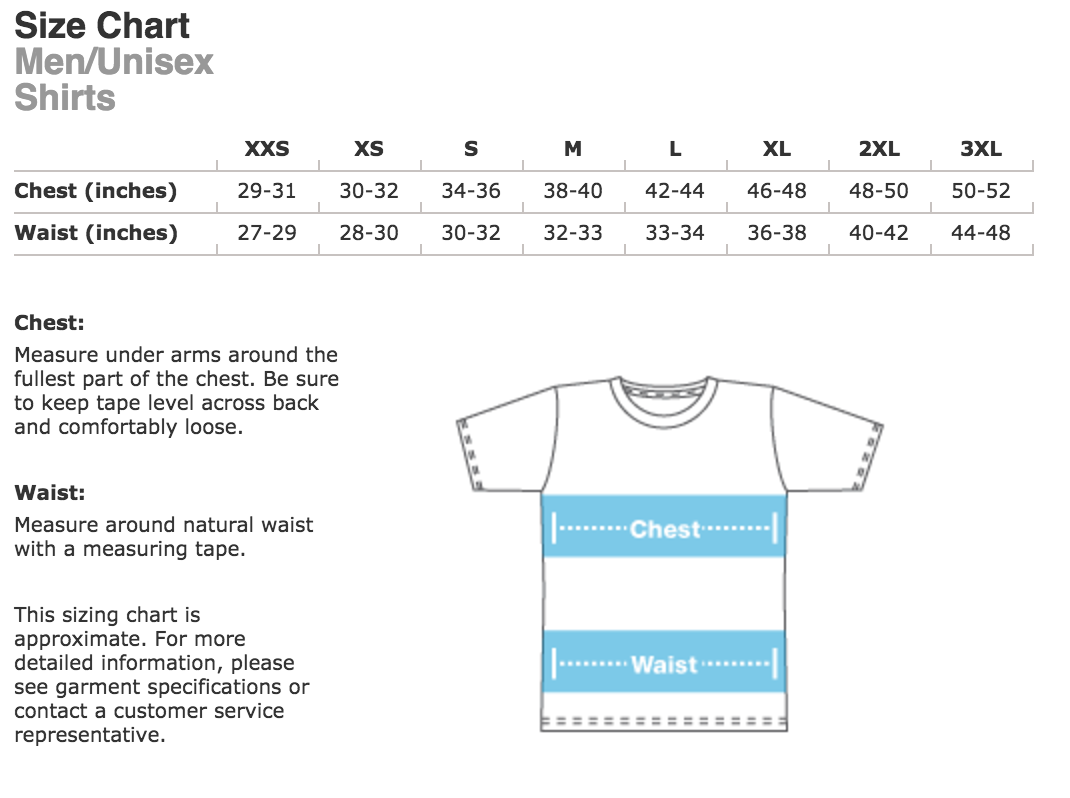 Unisex Shirt Sizing (American Apparel 