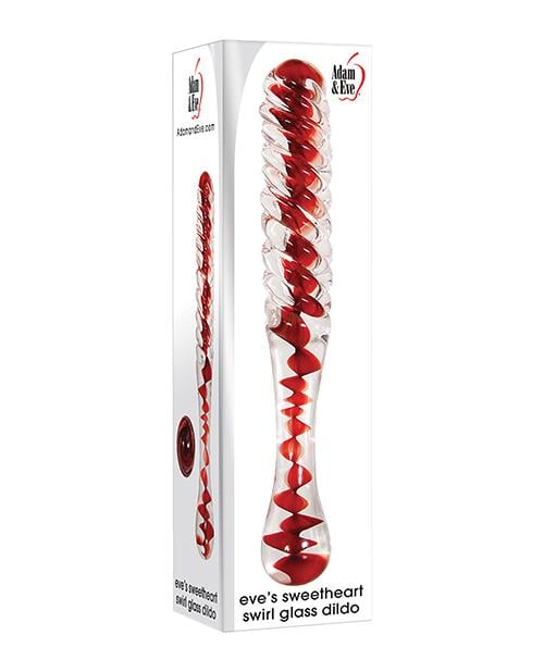 Adam & Eve Eve's Sweetheart Swirl Glass Dildo - Clear-red