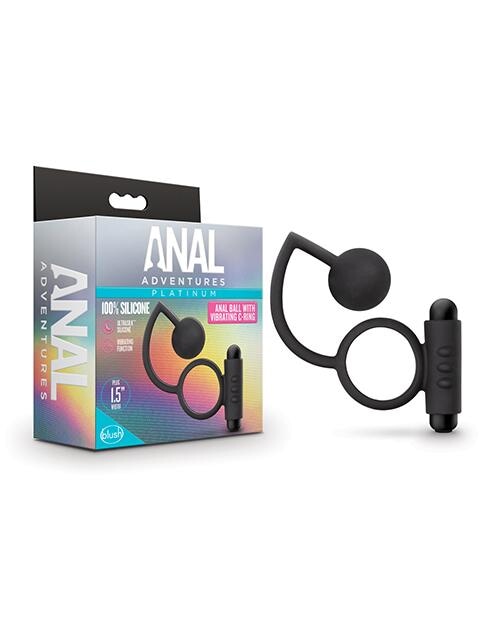 Blush Anal Adventures Platinum Silicone Anal Ball W-vibrating C Ring - Black
