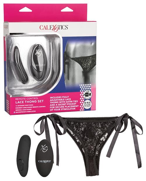 Remote Control Lace Thong Set - Black