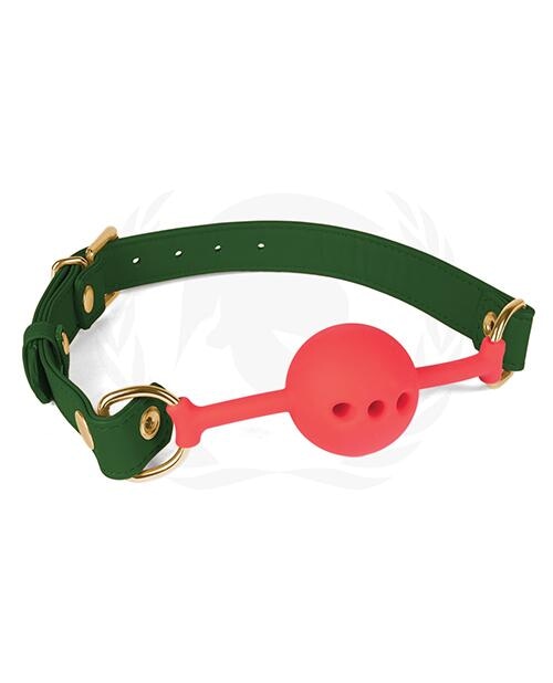 Spartacus Silicone Ball Gag W-green Pu Straps - 46 Mm