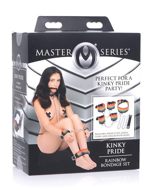 No Eta Master Series Kinky Pride Rainbow Bondage Set - Wrist & Ankle Cuffs & Collar W-leash