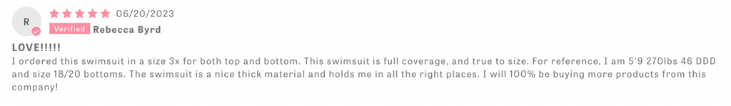 A positive five-star review of the best plus size swimsuits from Lime Ricki