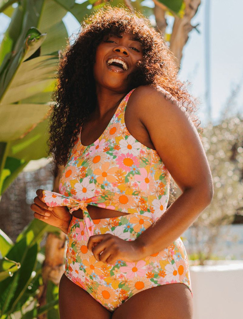 Painted Floral Knotted One-Piece Swimsuit