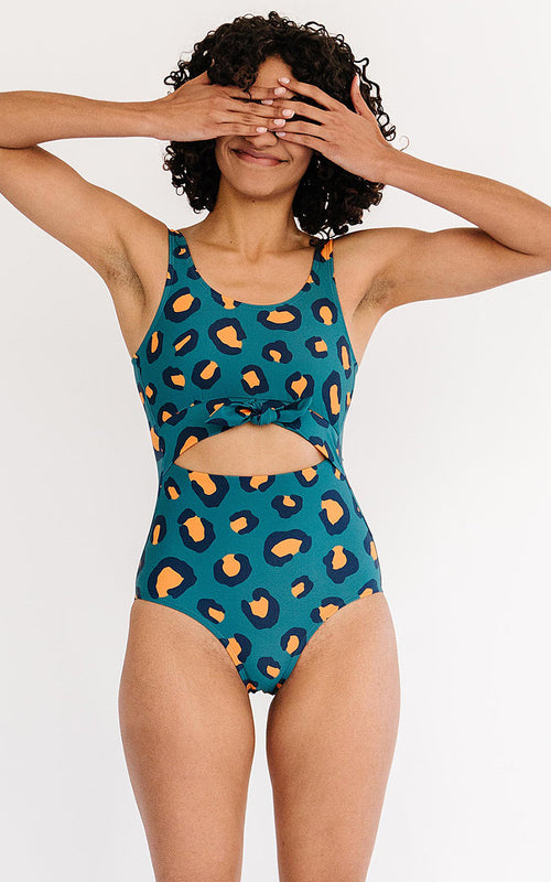 Jade Leopard Knotted One Piece Lime Ricki