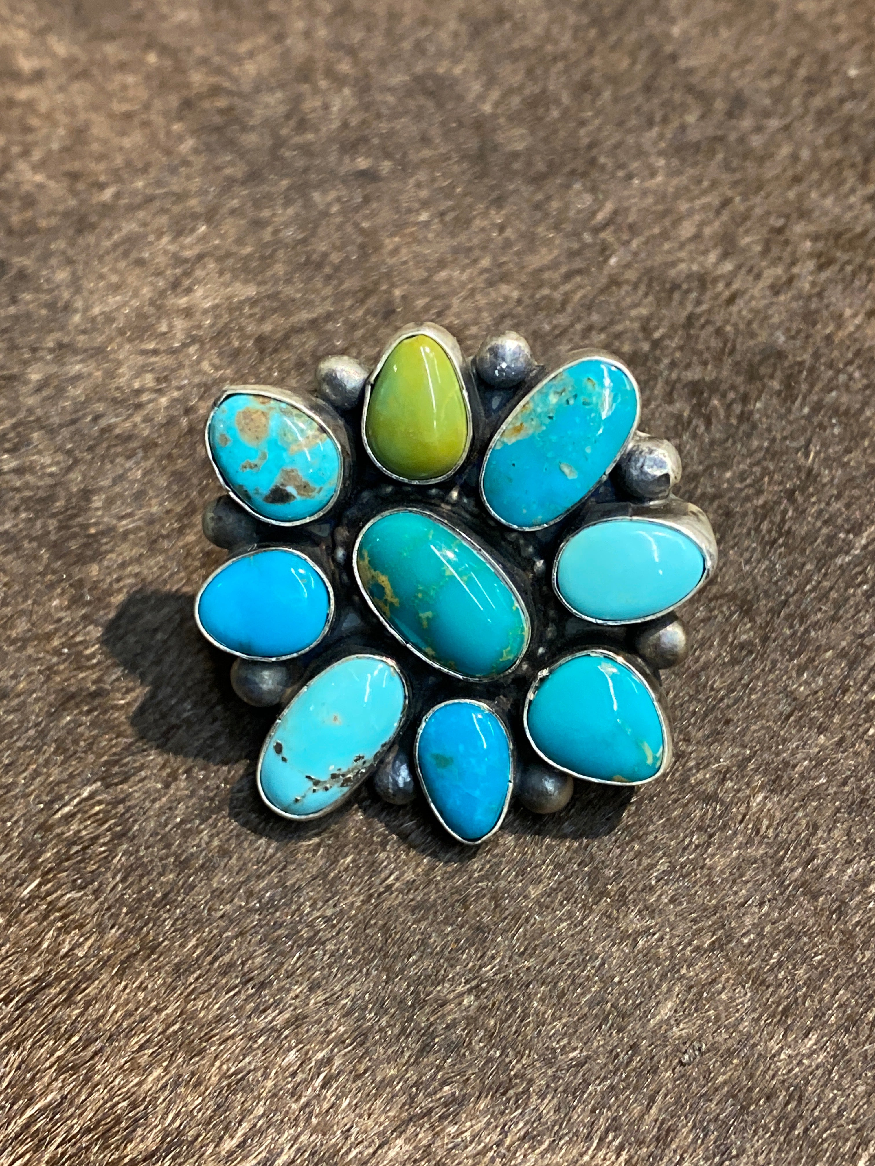 Powell Turquoise Cluster Adjustable Ring