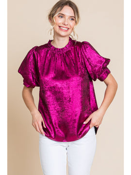 Kia Metallic top with frilled neck