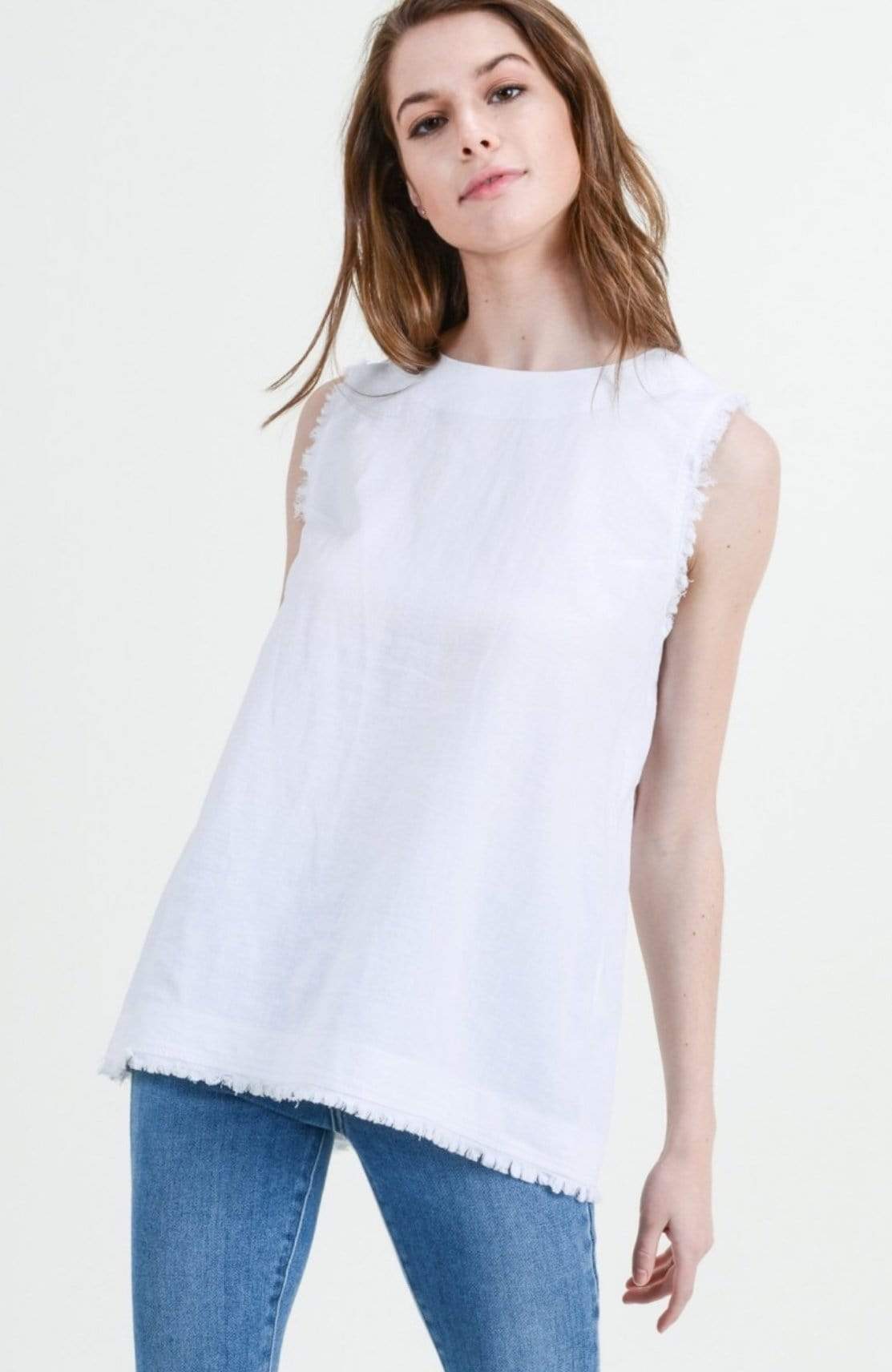 white dressy sleeveless top