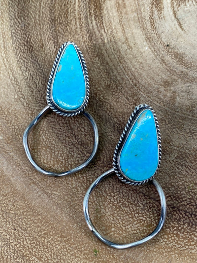Titan Single Stone Swing Hoop Earrings - Turquoise