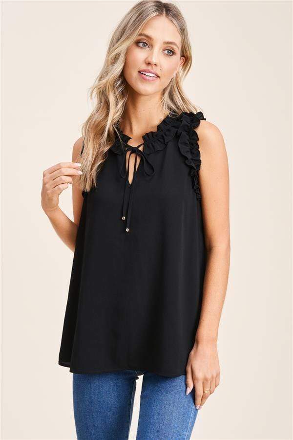 black ruffle sleeveless top