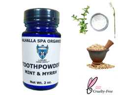 cobalt blue glass mint and myrrh gum toothpowder