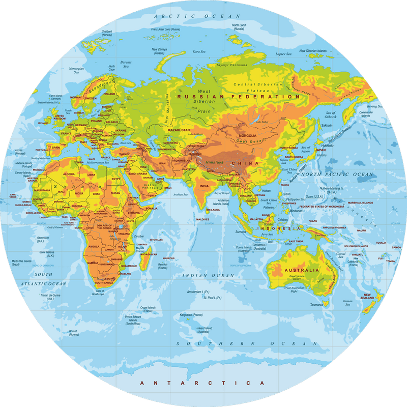 40 cm aluminum physical world map round placemat e 1