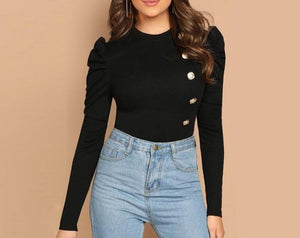 Black Long Sleeve Button Front T Shirt - Easy Pickins Store